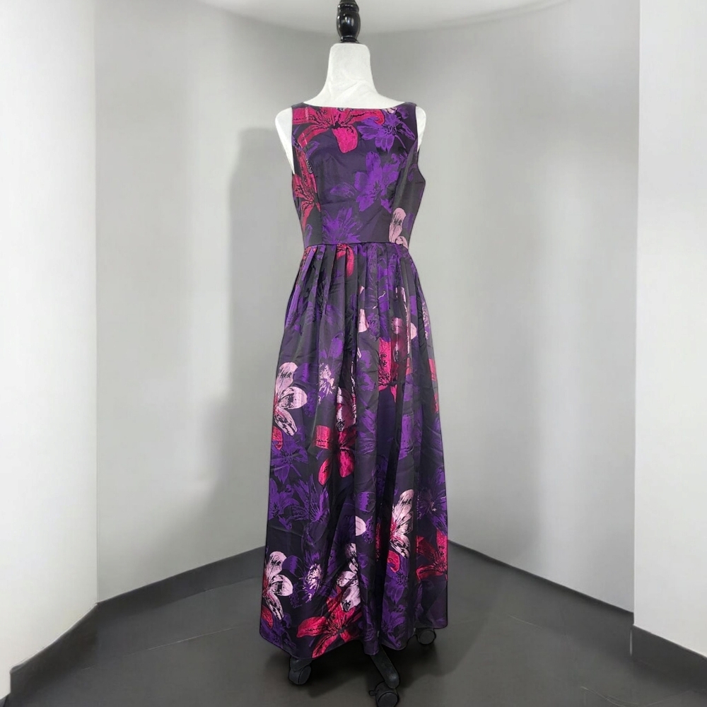 Adrianna Papell Jacquard Sleeveless Gown Women’s 8 Purple Floral Formal Evening